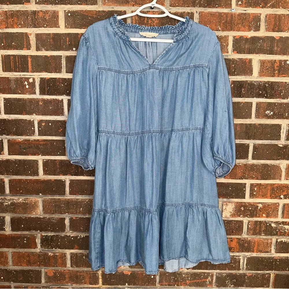 Petite Blue Denim Nurture by Westbound Tiered Babydoll Dress